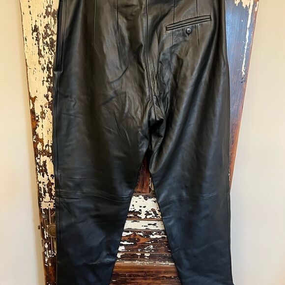EUC 1980s Harvé Benard Straight Leg Leather Pants Vintage High Waist Size 12 PL - Picture 2 of 9